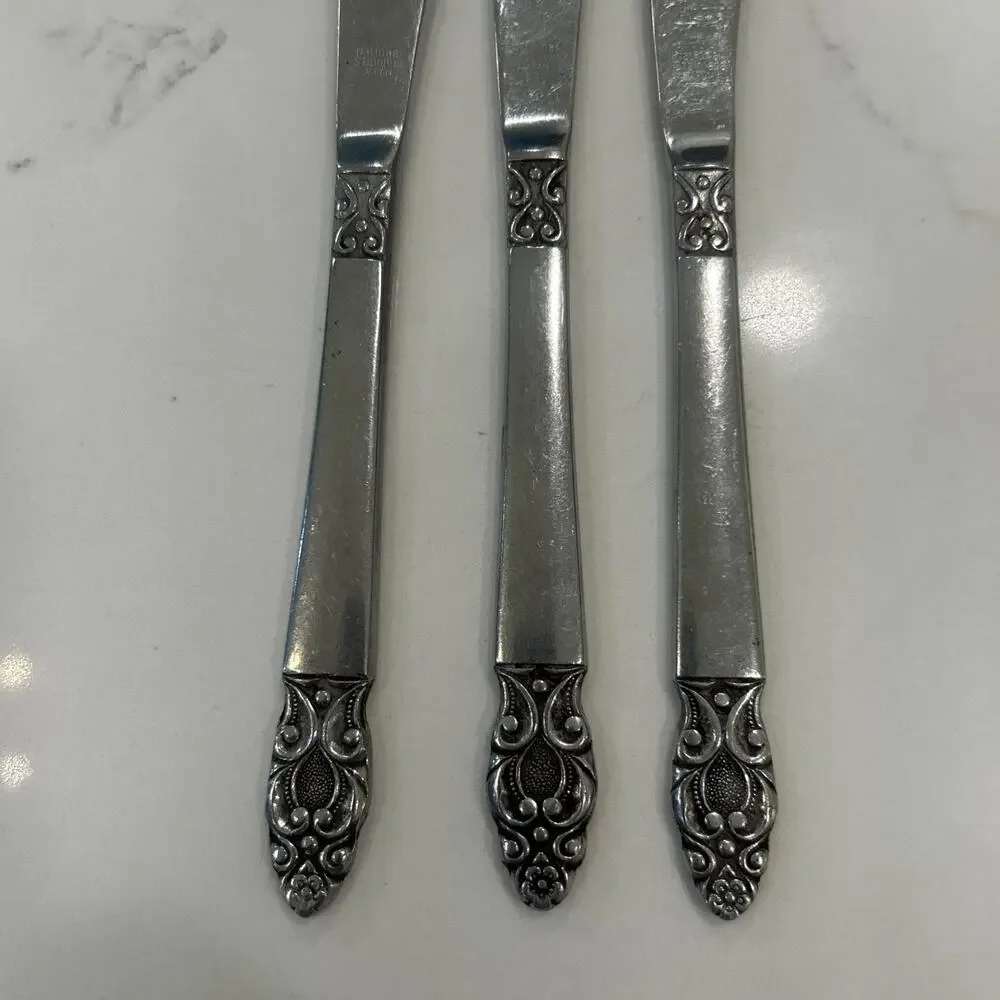 Vintage National Stainless OLAF Flatware Japan‎ Set Of 3 Dinner Knives