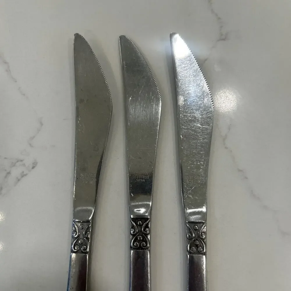 Vintage National Stainless OLAF Flatware Japan‎ Set Of 3 Dinner Knives