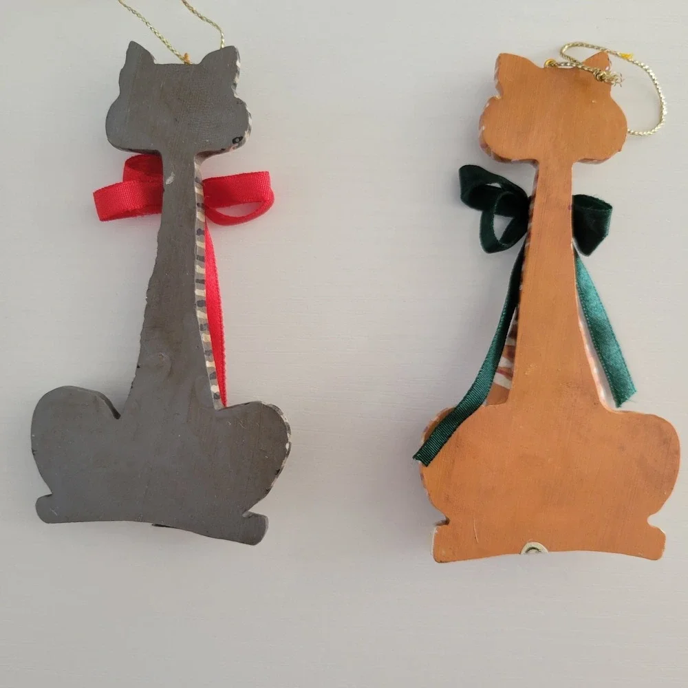 Vtg Kurt Adler Christmas Ornaments (2) Cats Kitty Whimpsical Tiger Tabby Mouse