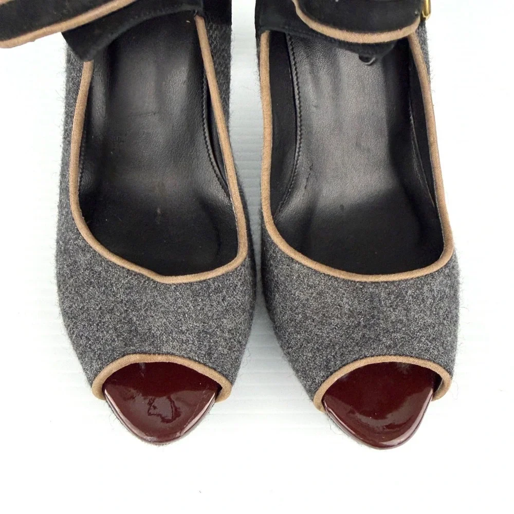 J.Crew Mary Jane Platform Dark Academia‎ Wool Peep Toe Preppy Heels Italy 8.5