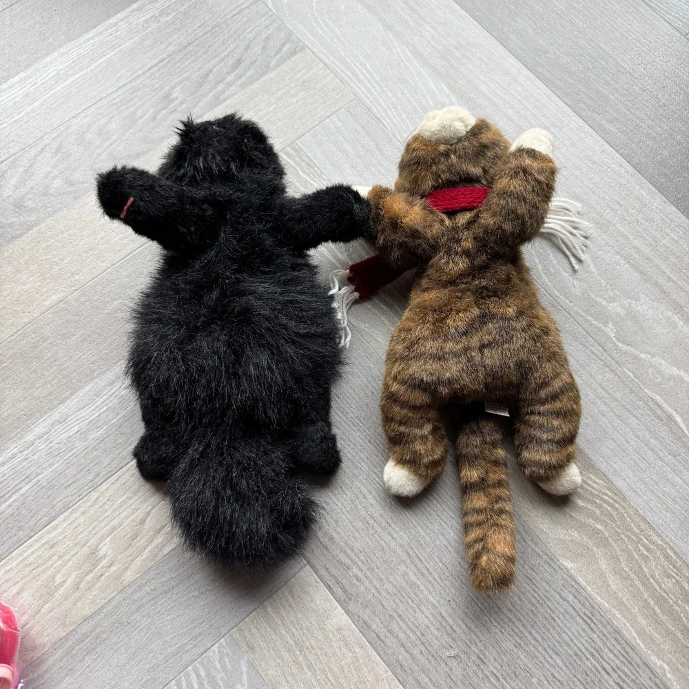 Vintage Ty Beanie Buddy Black Cat & Realistic Brown Tabby Plushies 16