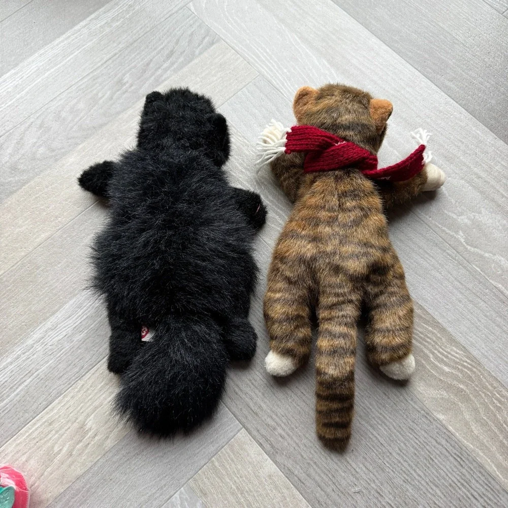 Vintage Ty Beanie Buddy Black Cat & Realistic Brown Tabby Plushies 16
