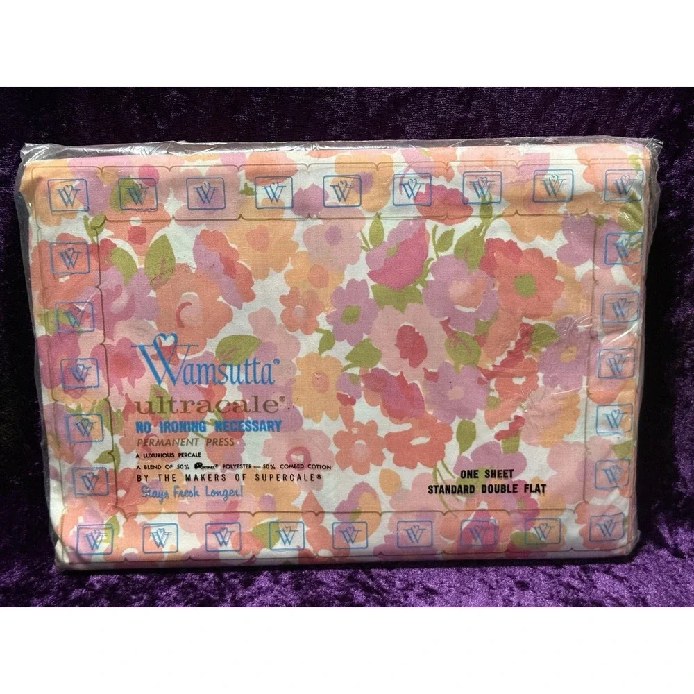 Wamsutta Petite Jardin Sheet Pink Double Full Floral Vtg Mod Flower Power RARE‎