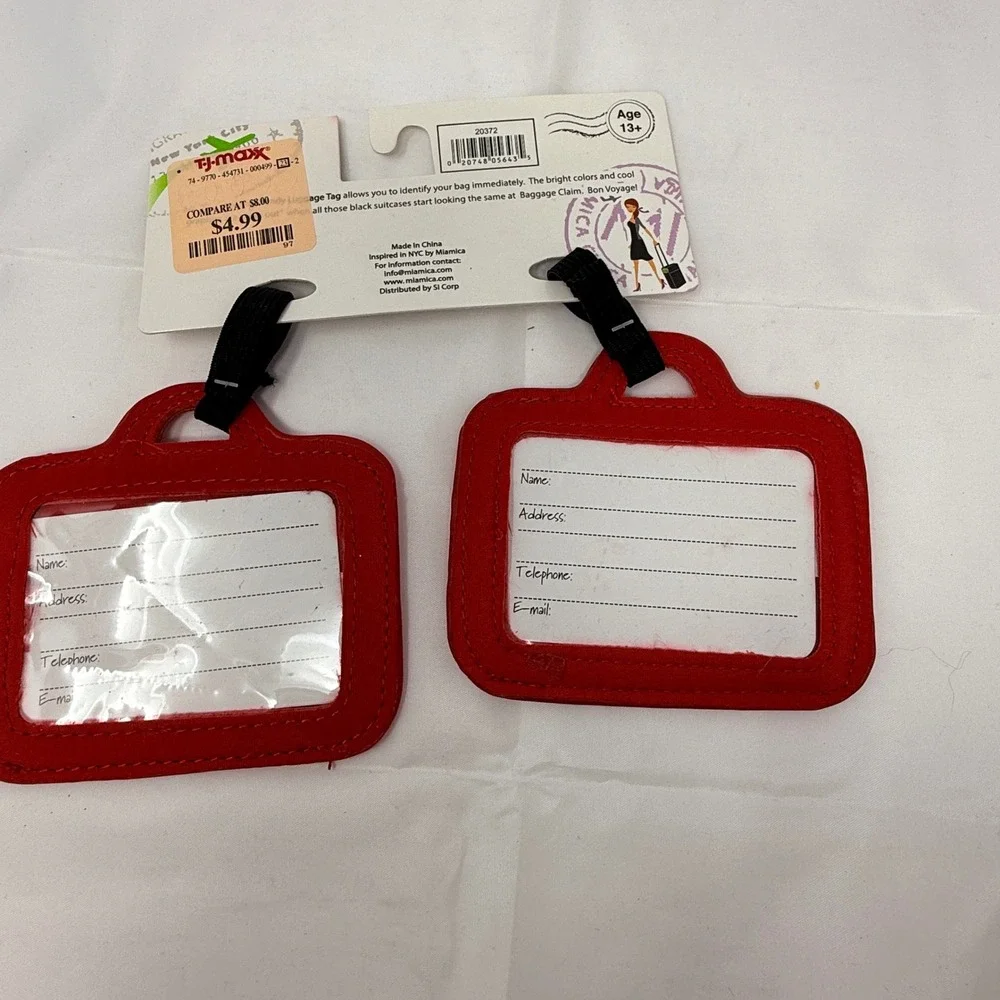 NWT MIAMICA Luggage Tag Set 2 Piece Red Travel Accessory‎ Name  Card Holder