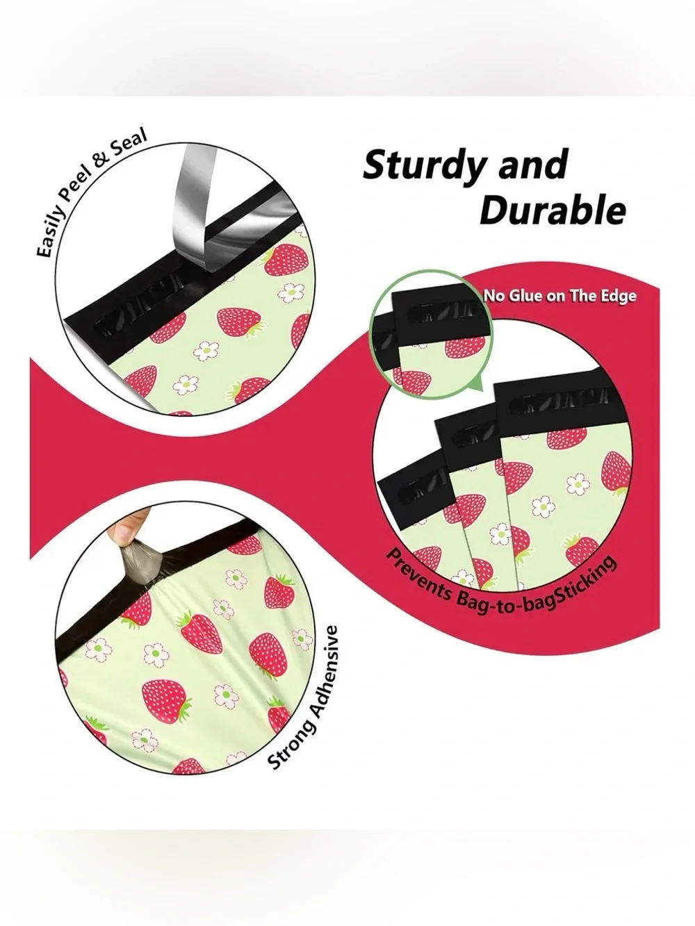 20 Strawberry and Green Poly Mailers 6x9in