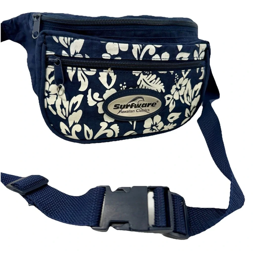 Surfware Hawaiian Classics Fanny Pack Navy Floral Waist Bag Hip Pack Hawaii Vibe
