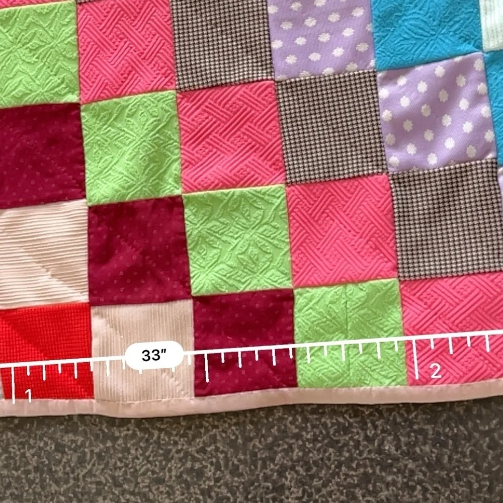 Vtg Quilt Patchwork Handsewn Baby Shabby Cottage Core Cotton Fabric 43”x33”