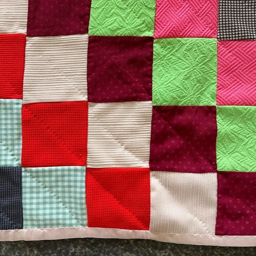 Vtg Quilt Patchwork Handsewn Baby Shabby Cottage Core Cotton Fabric 43”x33”