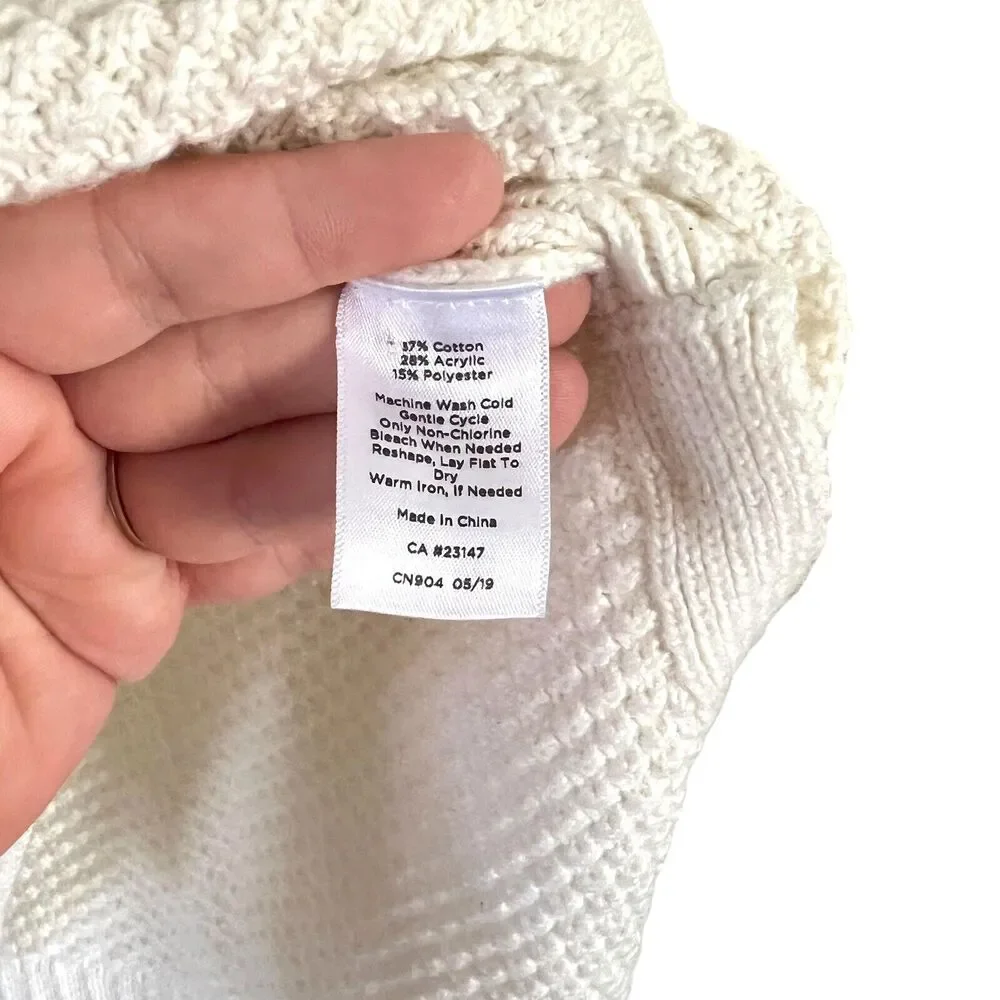 Talbots Turtleneck Tunic Sweater Womens S Ivory Cotton Blend Side Buttons Slits
