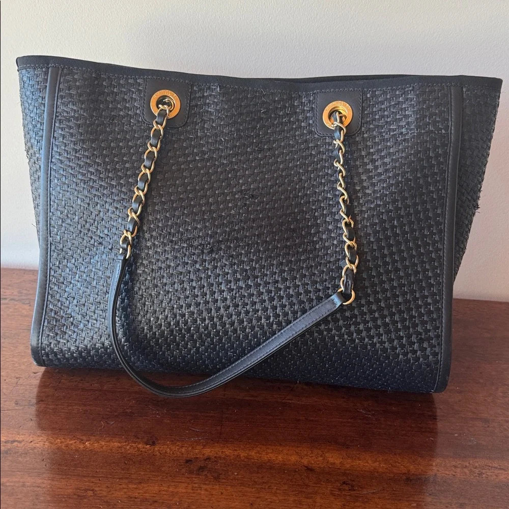 CHANEL black straw
