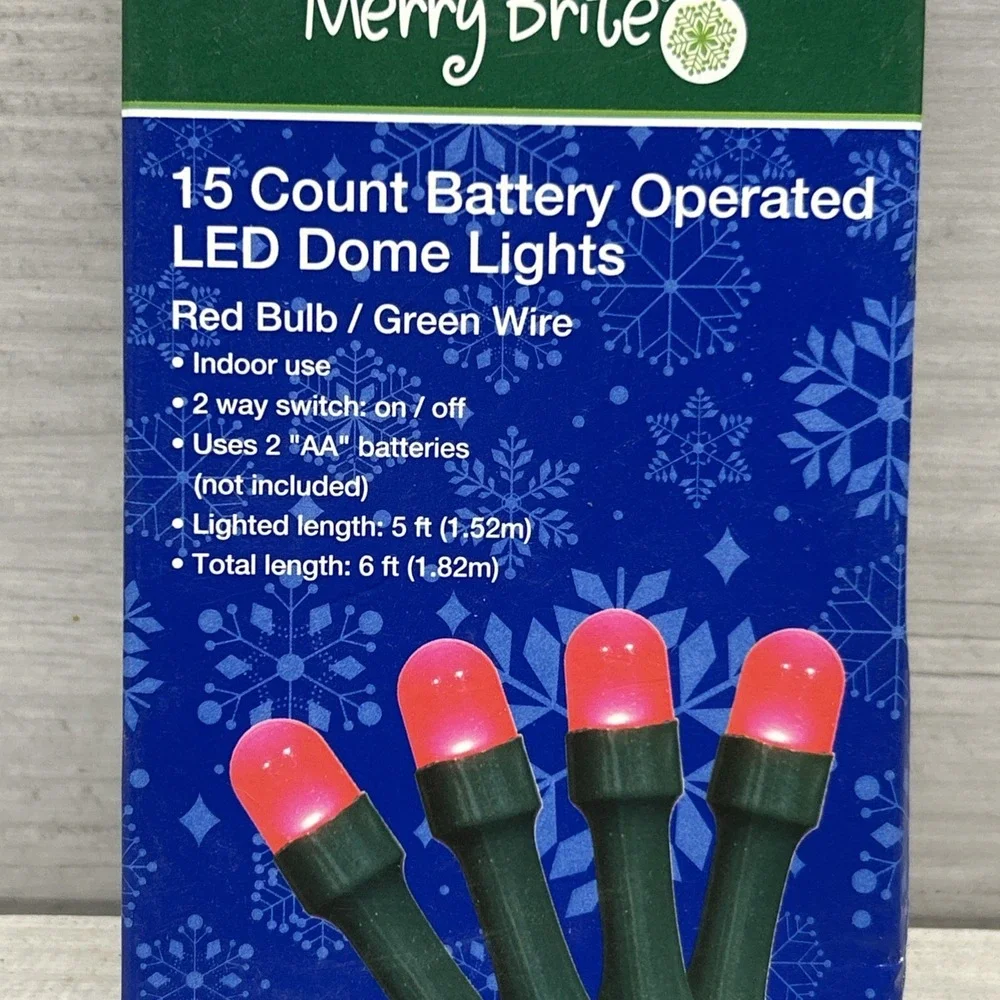 New! Pack of Merry Brite 15 Count Battery Operated LED Dome Lights Red