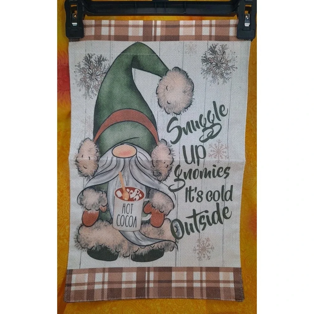 NEW 1pc Double Sided Snuggle Up Gnomies It's Cold Outside Garden‎ Flag 12x18