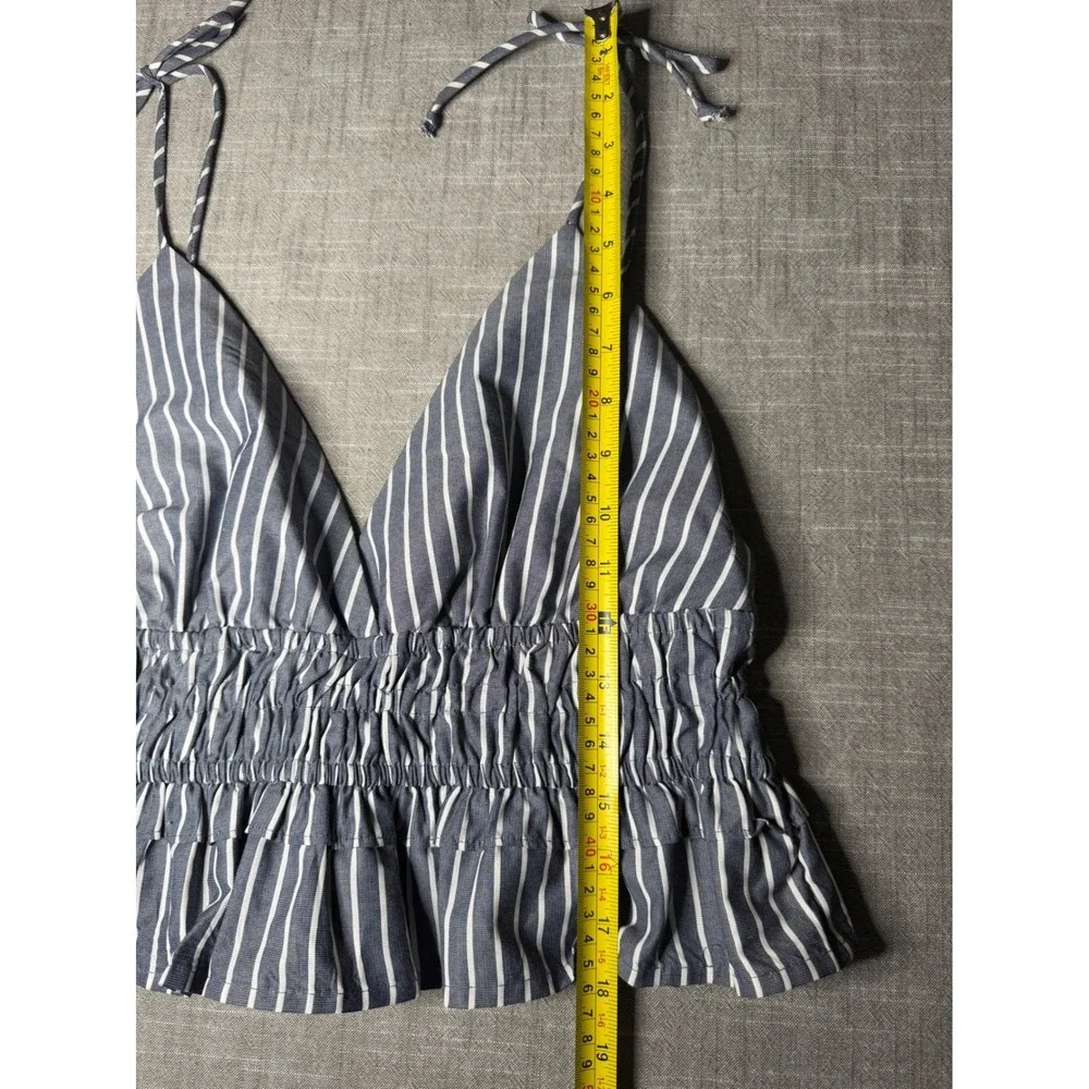 Sim & Sam Grey White Striped Smocked Peplum Halter Top NWT Size L 51216BL