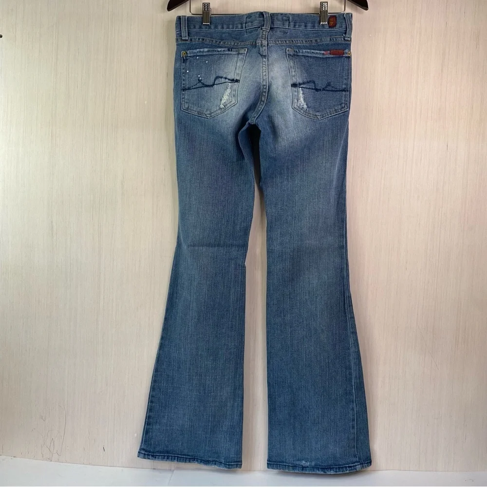 7 Seven For All Man Kind Women's Bootcut Distressed Embellished Blue Jeans Sz 28