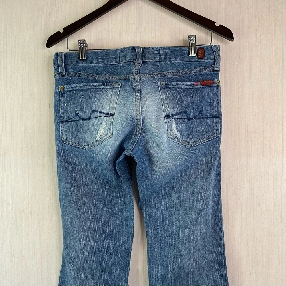 7 Seven For All Man Kind Women's Bootcut Distressed Embellished Blue Jeans Sz 28
