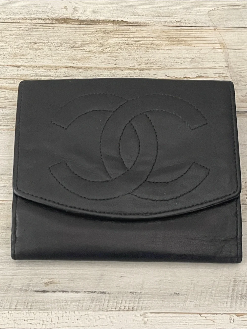 CHANEL Vintage Black Lambskin Oversized CC Bifold Wallet Made in France