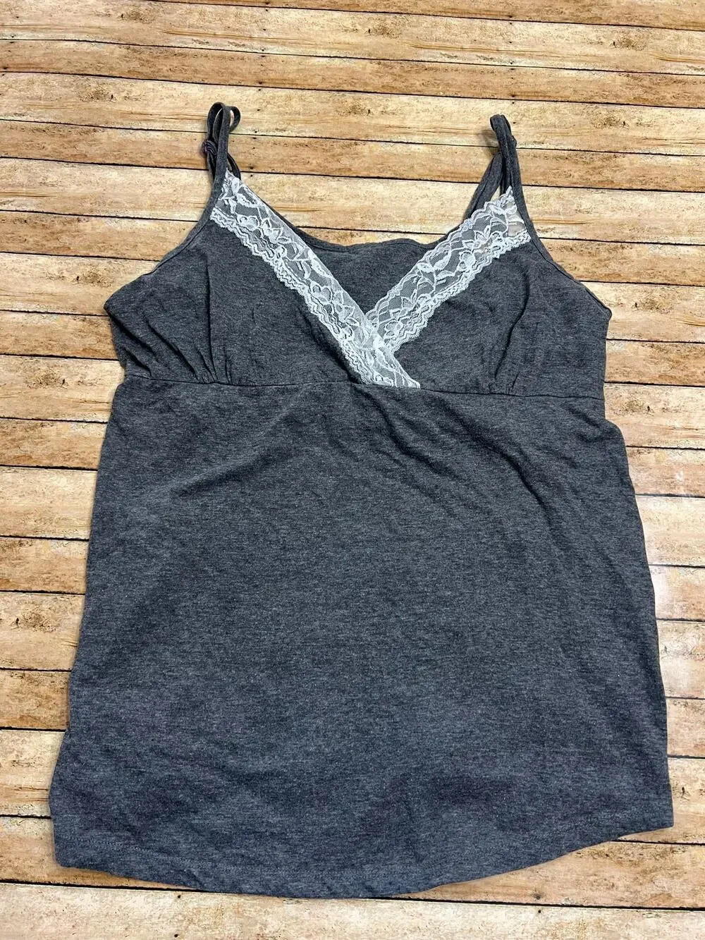 Thyme Maternity Gray Nursing Cami Sleepwear Pajama Top Tank Lace Size L