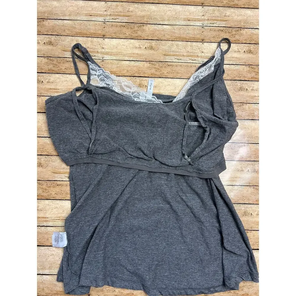 Thyme Maternity Gray Nursing Cami Sleepwear Pajama Top Tank Lace Size L