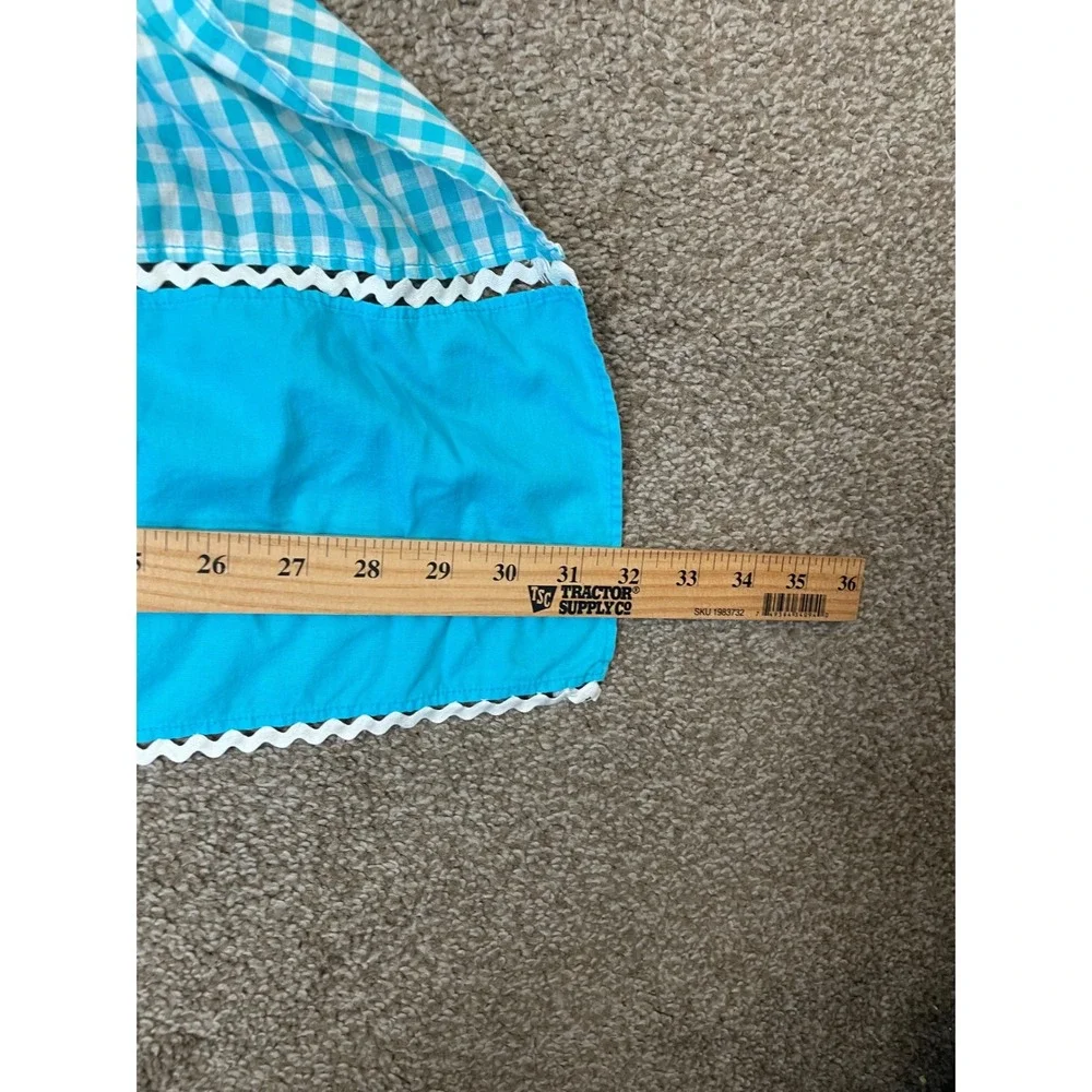 Vintage Blue Gingham Half Apron Rickrack Trim Front Pocket Retro Cottagecore