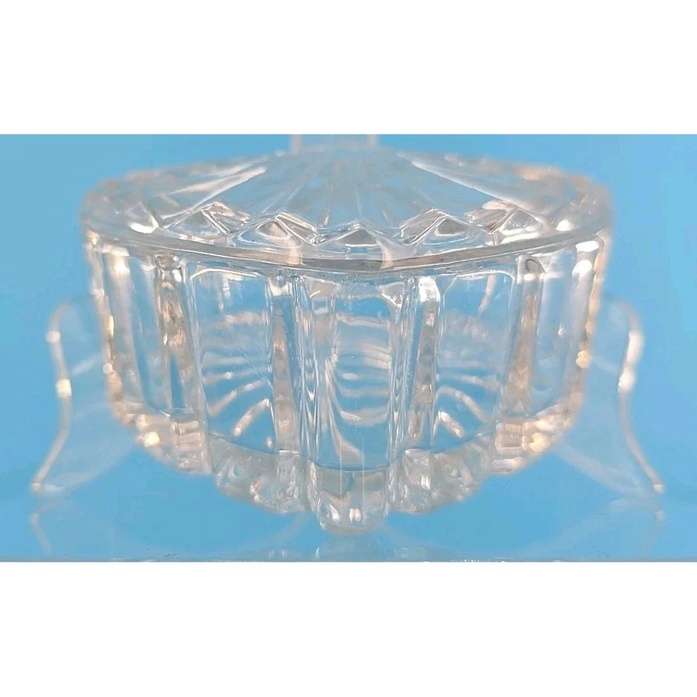 Vintage‎ Heart Shaped Crystal Trinket Jewelry Box W/ Lid- Some Small Chips