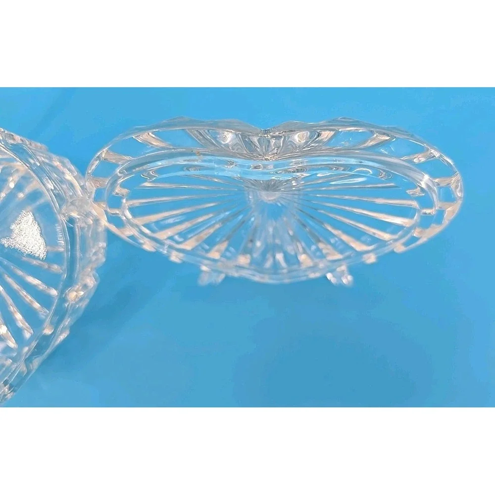 Vintage‎ Heart Shaped Crystal Trinket Jewelry Box W/ Lid- Some Small Chips