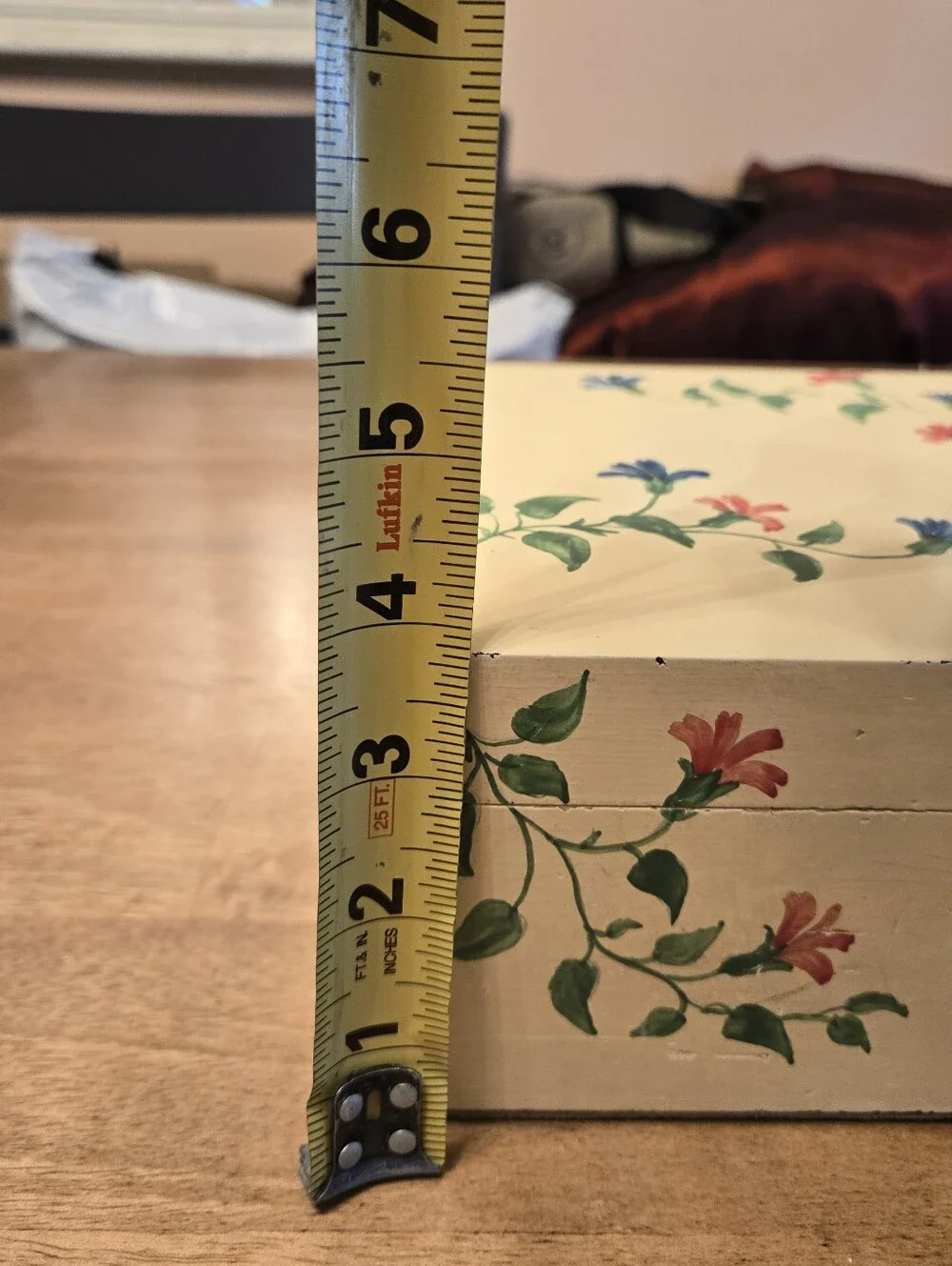 Vintage Hand-Painted Floral Wooden Jewelry Box Velvet Lined