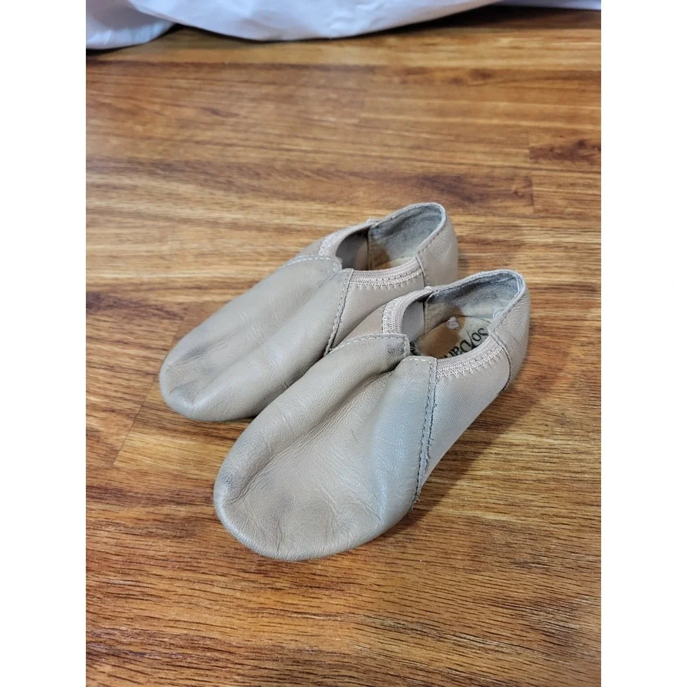 So Danca‎ Beige Leather Jazz Dance Shoes Split Sole, Size 9.5 Kids