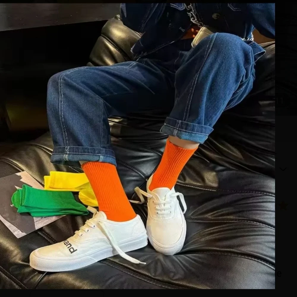 5pr Fluorescent Orange Crew Socks, OS
