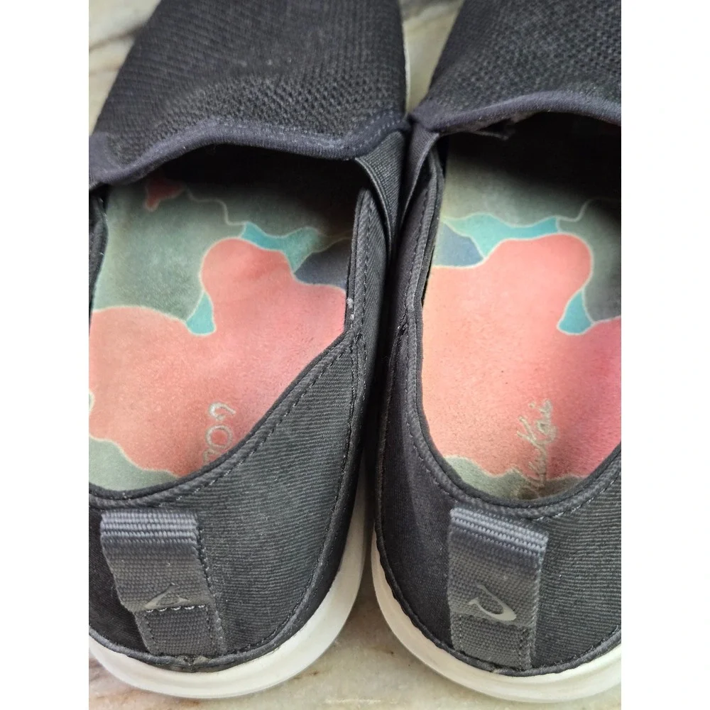 Olukai Hale'iwa Black Mesh Slip On Sneakers Womens 7‎ Drop-In Heel 20380-4040