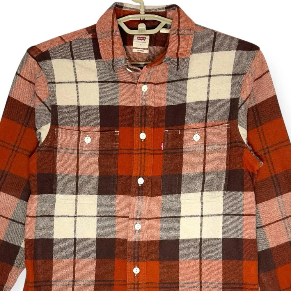 Levi's Relaxed Plaid Flannel Button Down Shirt Orange/Brown Fall  size‎ Small