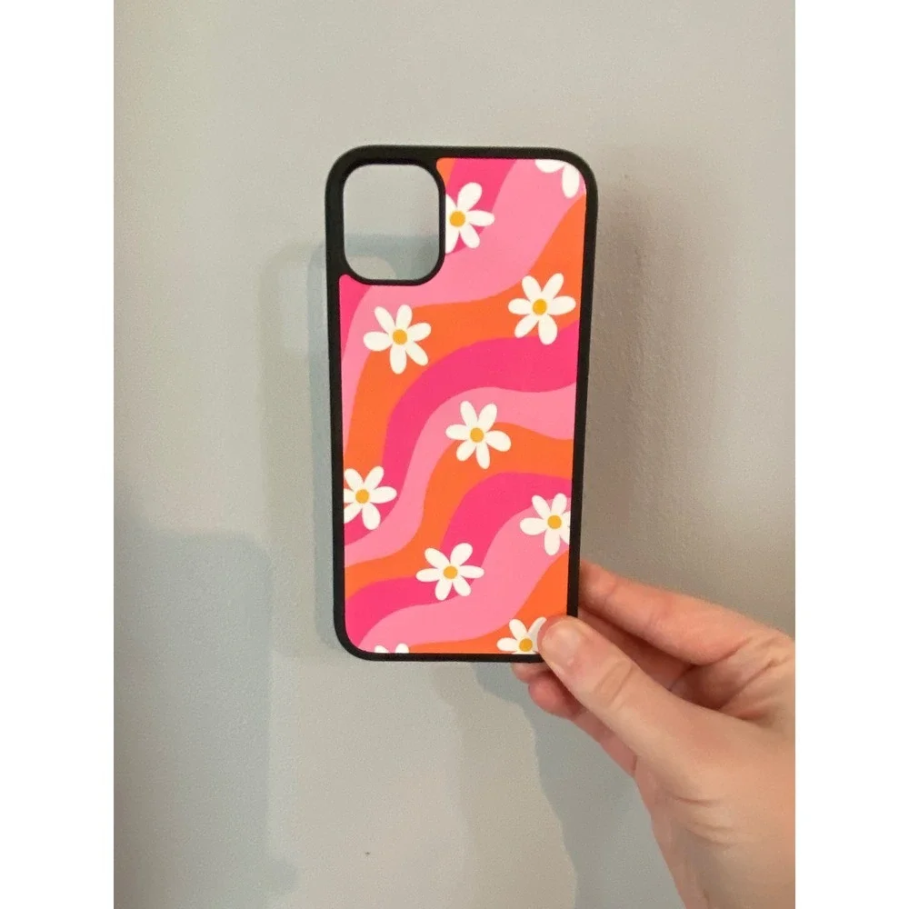 iPhone 11 Phone Case Unisex Pink Orange Retro 70s Daisy Floral Wavy Psychedelic
