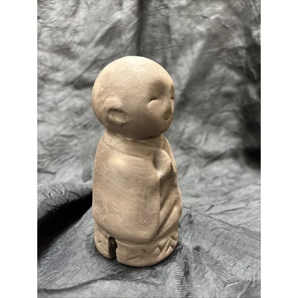 Vintage Japanese Jizo Dorei Bell Ceramic Good Luck Monk Protecting Charm 4” Tall