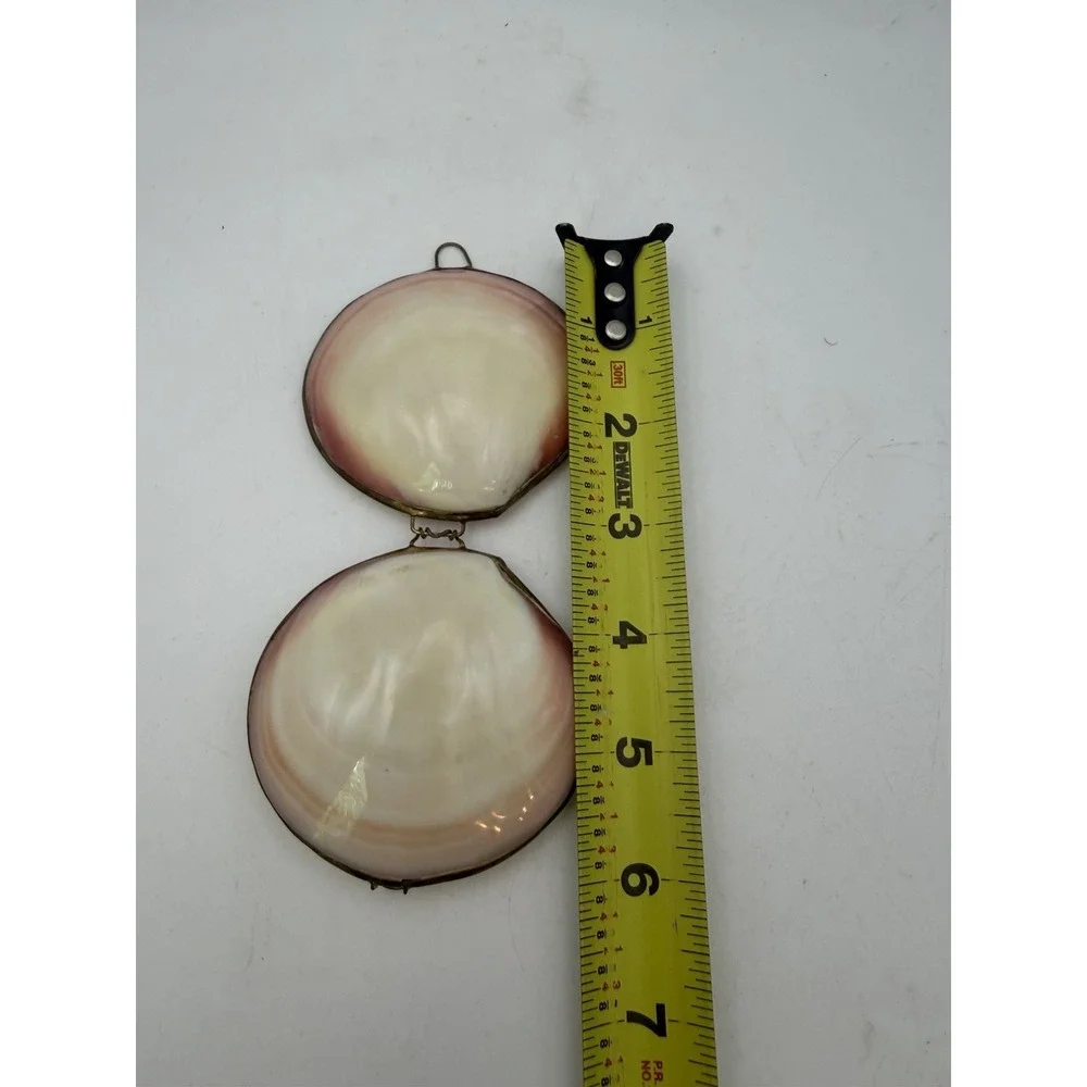 Vintage Clam Shell Compact Trinket Jewelry Box Change Purse Brass Hinged