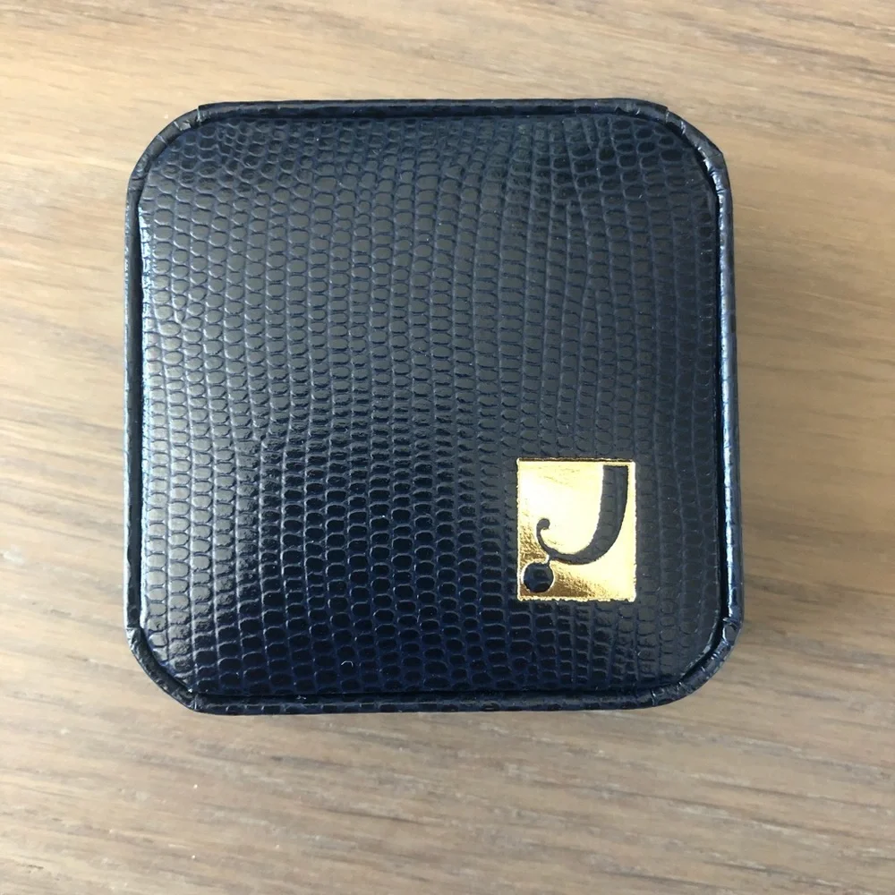NWOT new dark blue leather earrings jewelry box storage