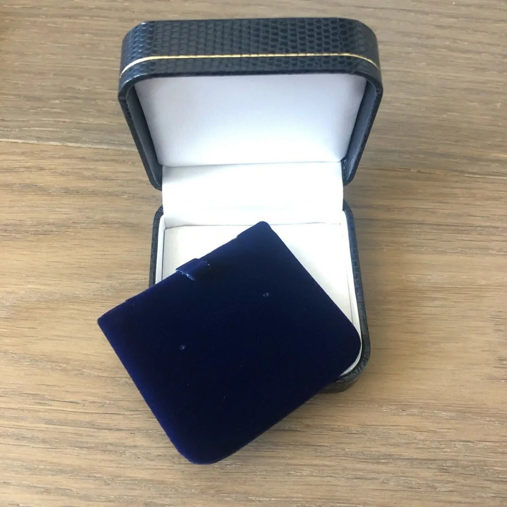 NWOT new dark blue leather earrings jewelry box storage