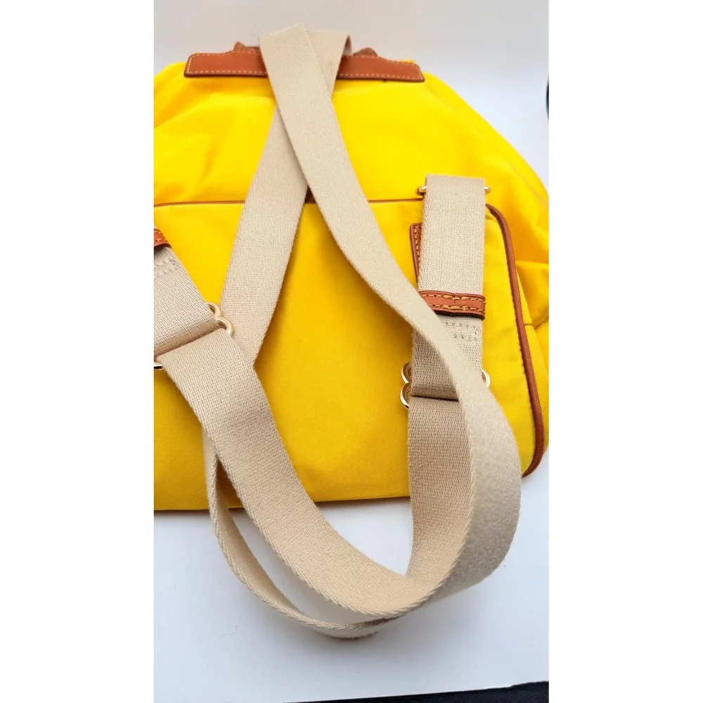 Dooney & Bourke Nylon Murphy Backpack Flap Tassel Drawstring Womens Yellow