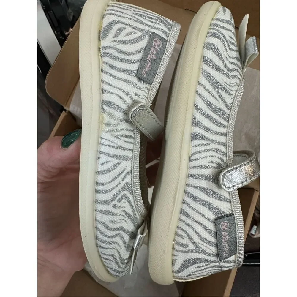NATURINO CLARIES Zebra-print fabric ballet flats, White