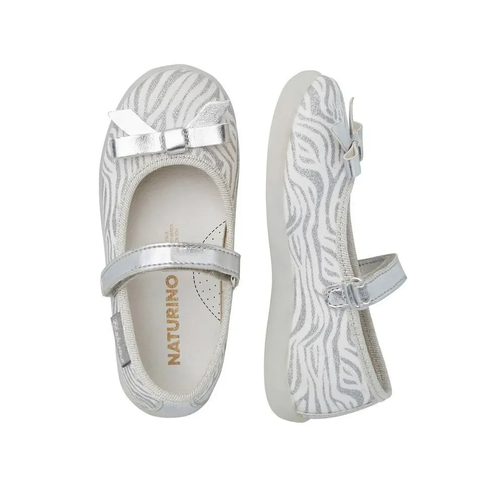NATURINO CLARIES Zebra-print fabric ballet flats, White