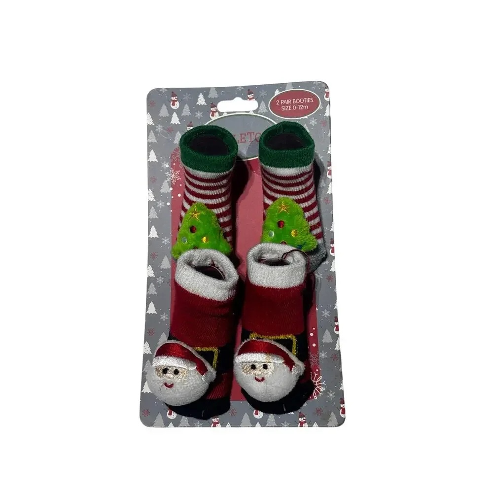 Mistletoes Baby Christmas socks Santa face and Christmas trees nwt