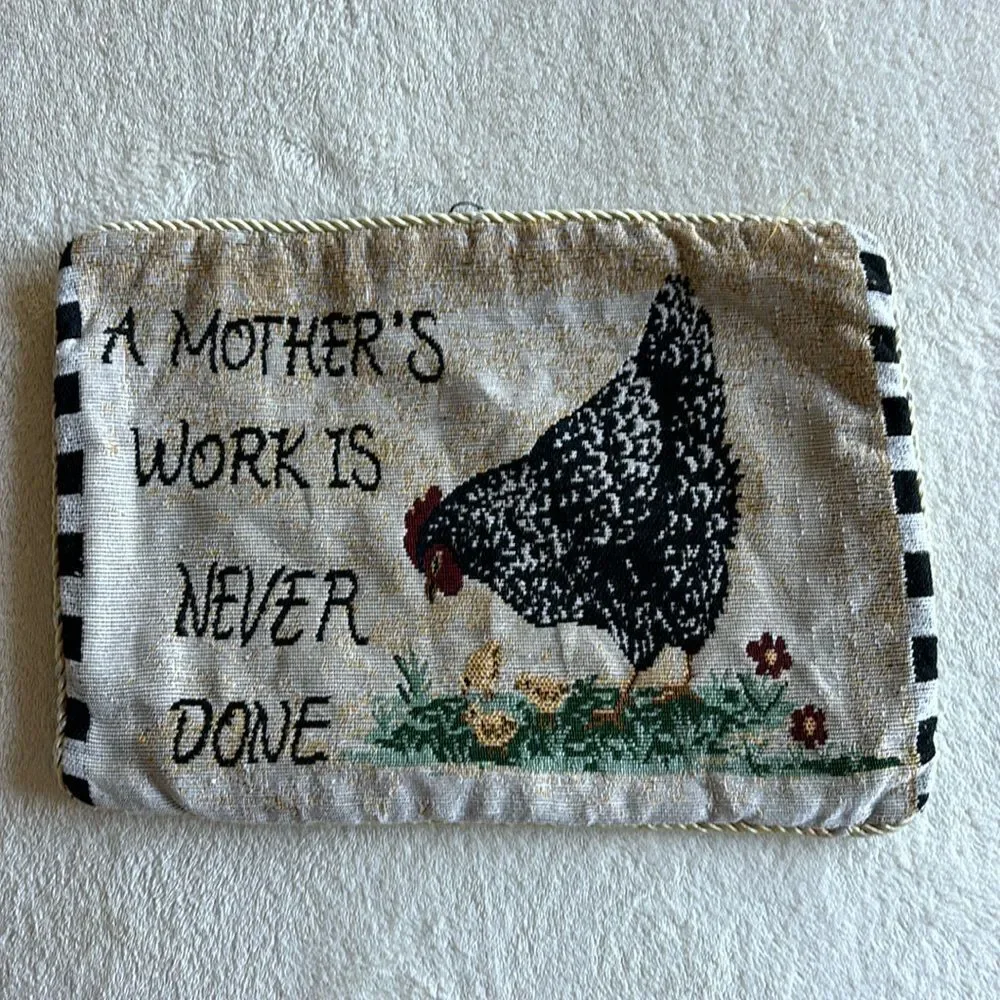 Vintage Chicken “A Mother’s work is never done” Tapestry‎ Pillow Cover Country
