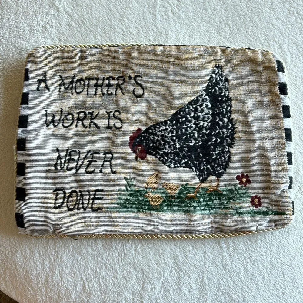 Vintage Chicken “A Mother’s work is never done” Tapestry‎ Pillow Cover Country
