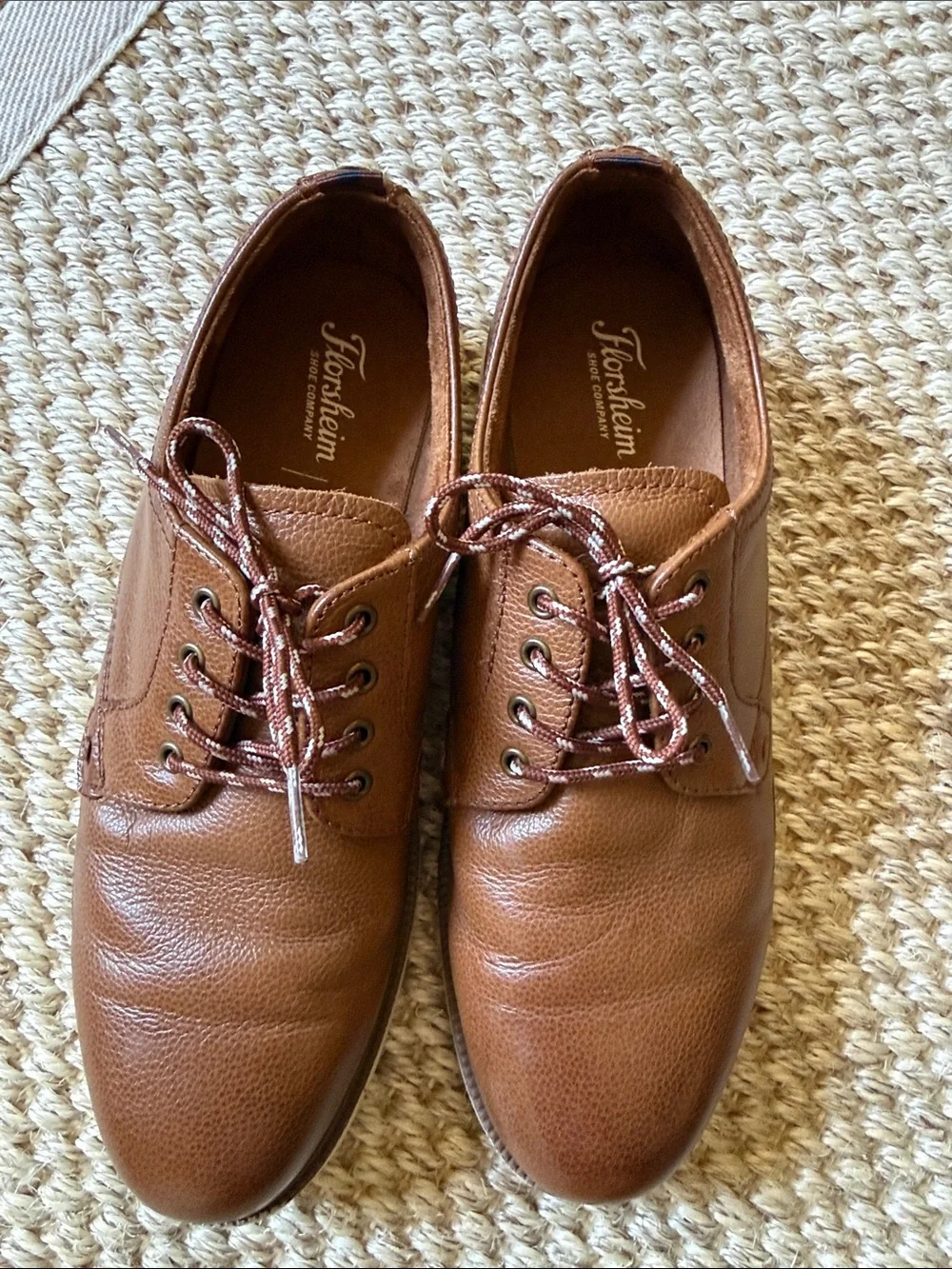 Florsheim Boys Cognac Brown Leather Derby Lace-Up Shoes