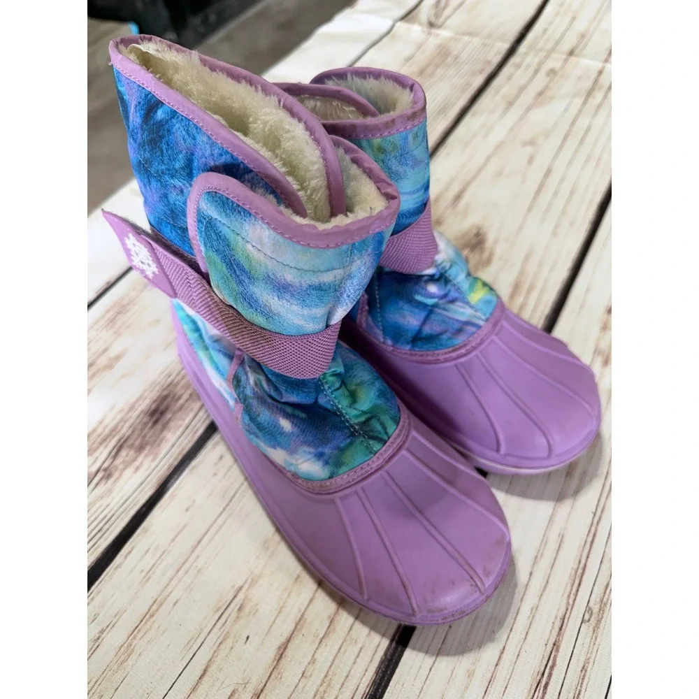 The Childrens Place Girls Purple Tie Dye Faux Fur Lined Snow Duck Boots Size 3