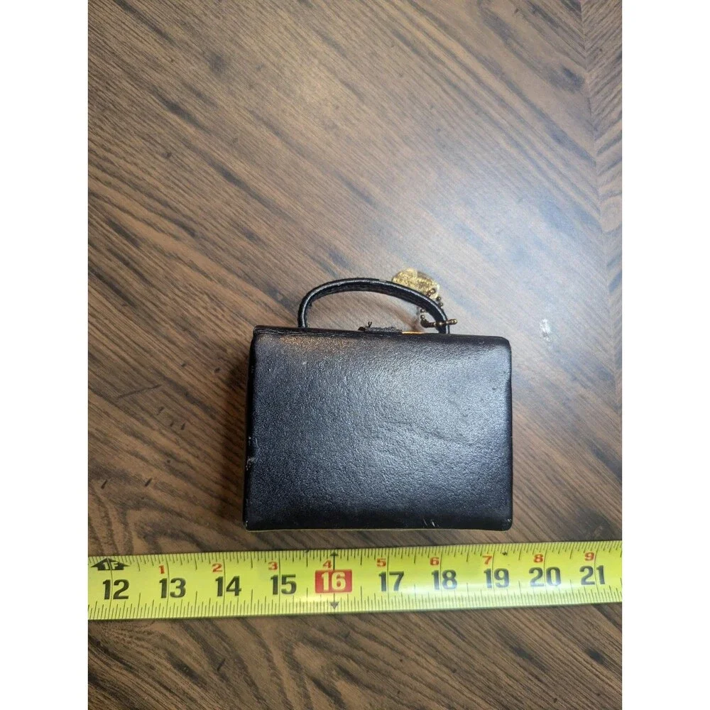 Wolf Designs Black Genuine Leather Mini Travel Jewelry Box Case Handle