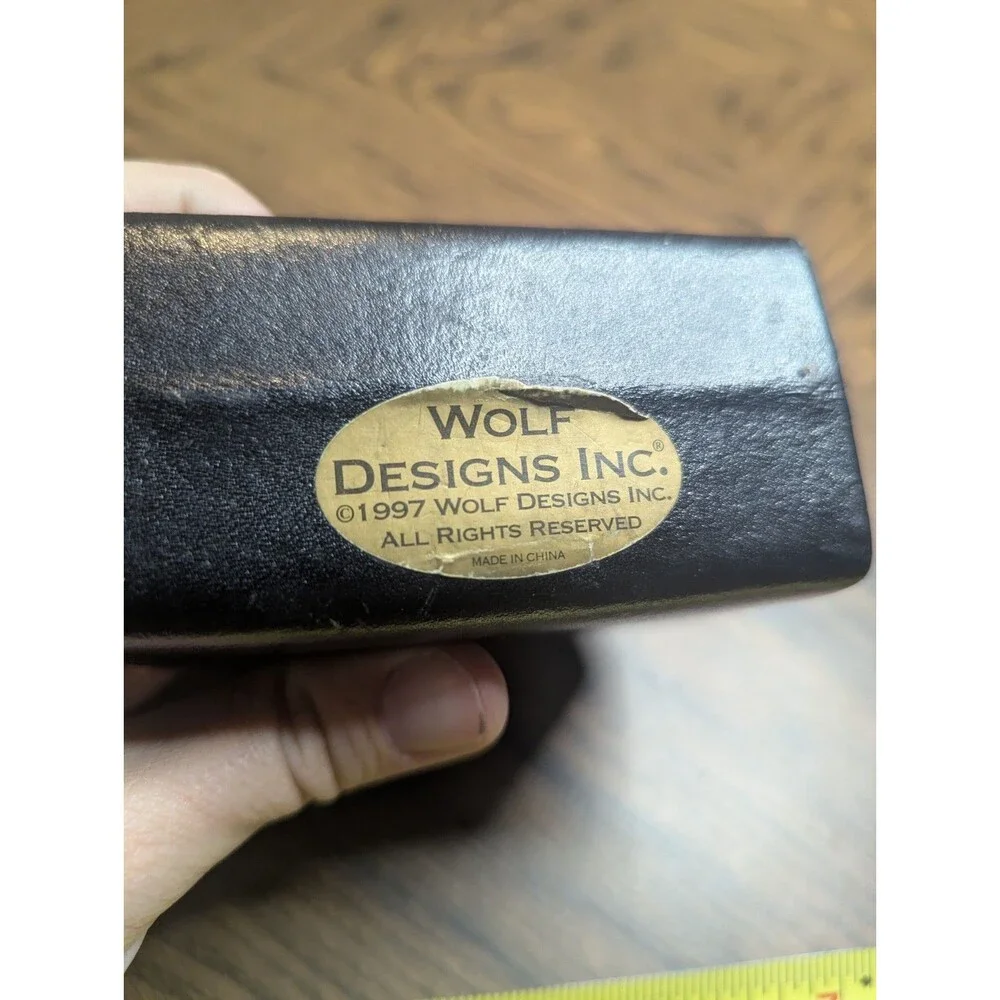Wolf Designs Black Genuine Leather Mini Travel Jewelry Box Case Handle