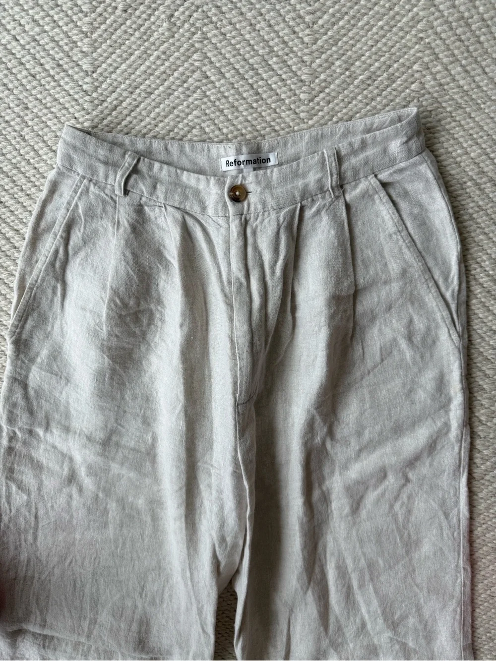 Reformation Light Beige 100%linen Trouser sz 2