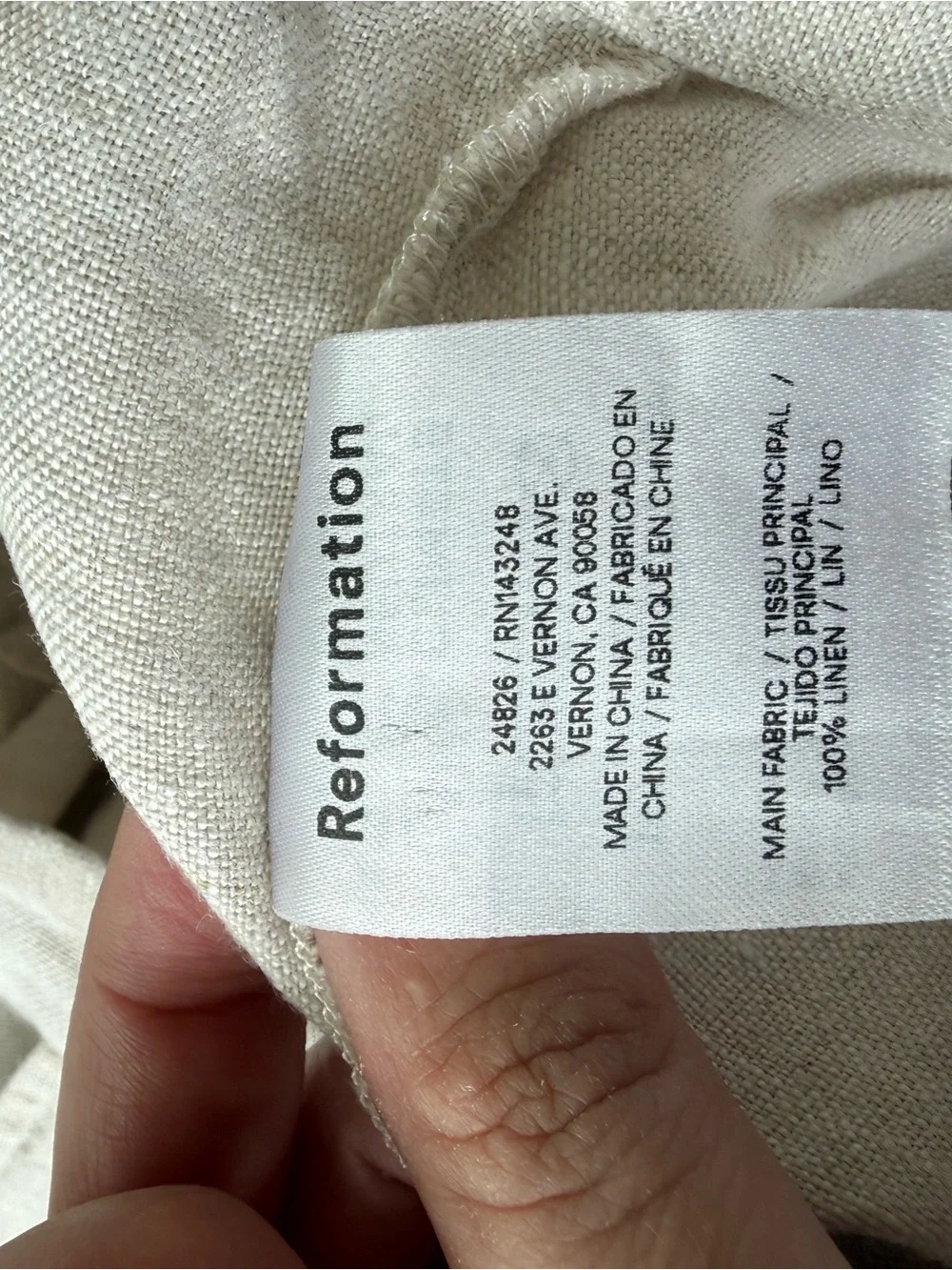 Reformation Light Beige 100%linen Trouser sz 2
