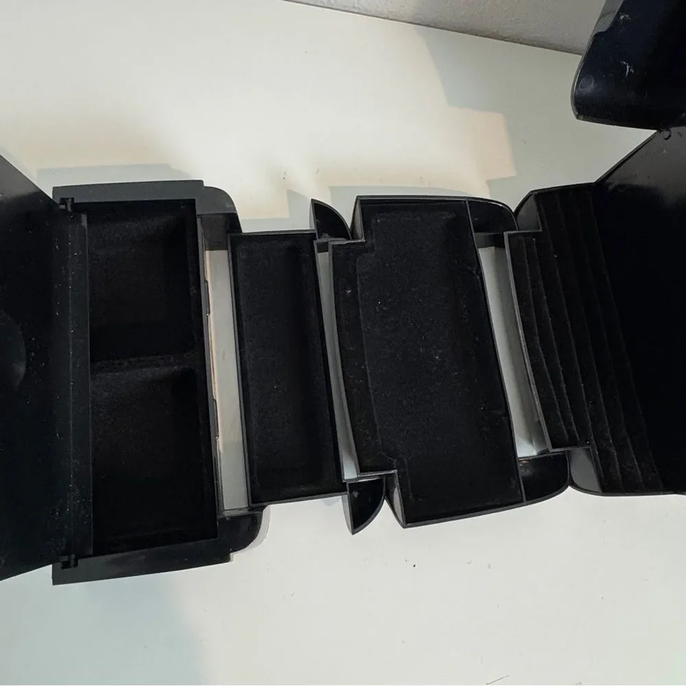 Vintage The Jewel Kit Large Folding Black Jewelry Box Mirror 80s