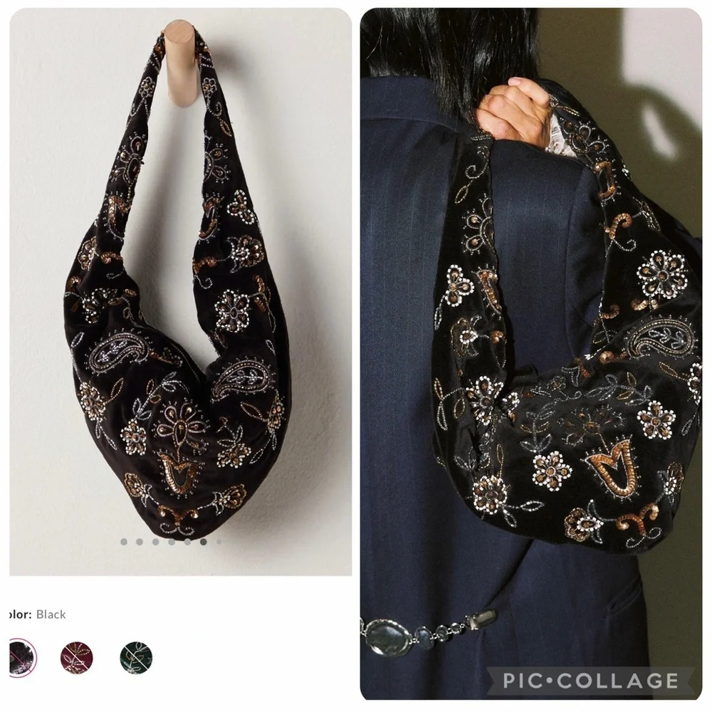 NWT new free people Nashville nights beaded embroidered bag black velvet gold