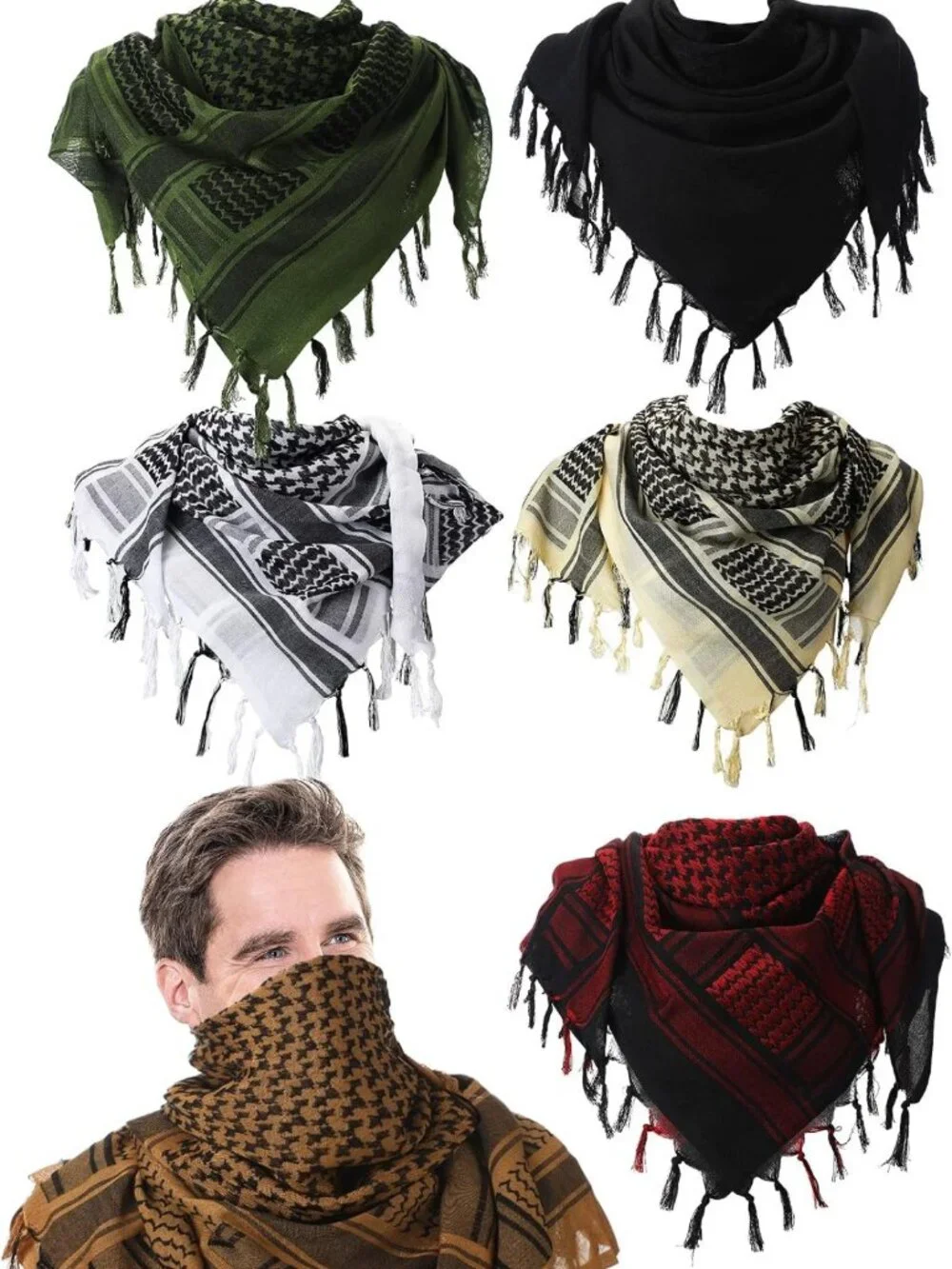 6 Pcs Tactical Desert Scarf Set | 100% Cotton Shemagh Neck & Head Wraps, 43